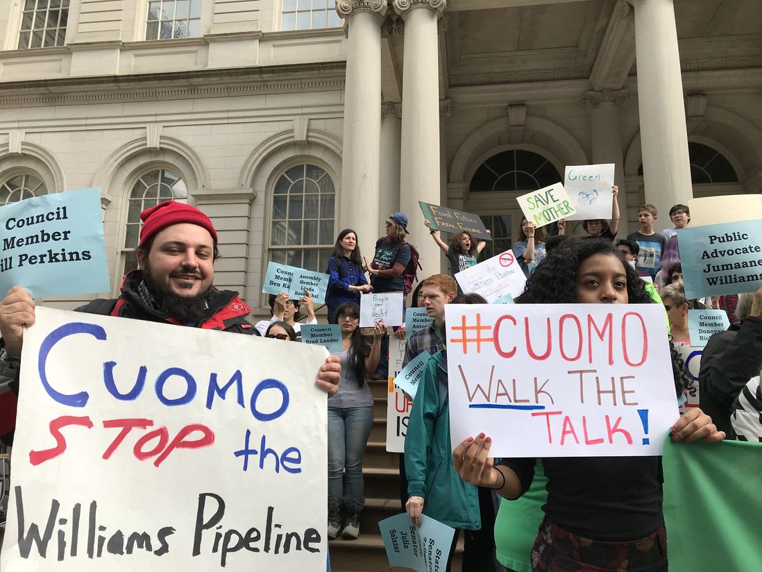 Protesters outside City Hall (George Joseph / Gothamist)